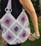 Hand crocheted granny square tote bag in 100% cotton. Unique  Free postage. - Image 1