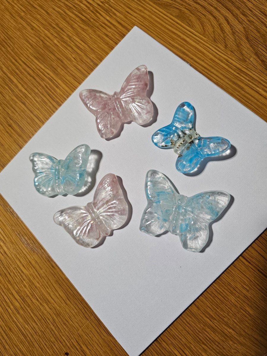 Hand made fused glass gender reveal butterflies
