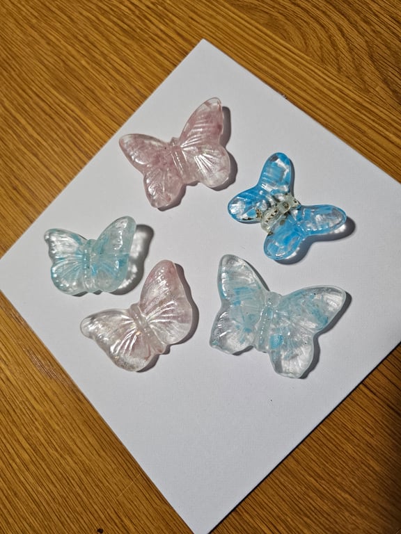 Hand made fused glass gender reveal butterflies