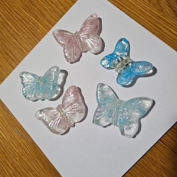 Hand made fused glass gender reveal butterflies