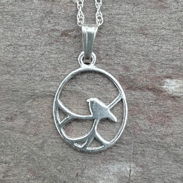 Sterling Silver Nightingale Pendant on 40cm Rope Chain