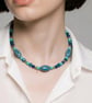 Handmade Ceramic Turquoise Cobalt Teal Beaded Necklace, Gold Clasp - Image 2
