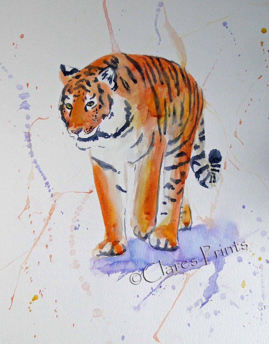 Tiger Stroll Original Watercolor Animal Art Painting Cat
