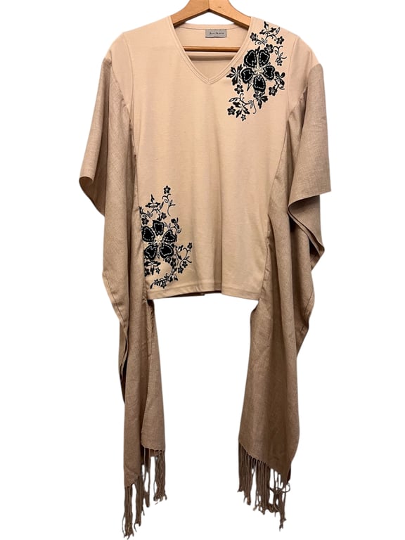 One-of-a-Kind Beige & Black Floral Boho Top 
