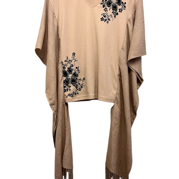 One-of-a-Kind Beige & Black Floral Boho Top 