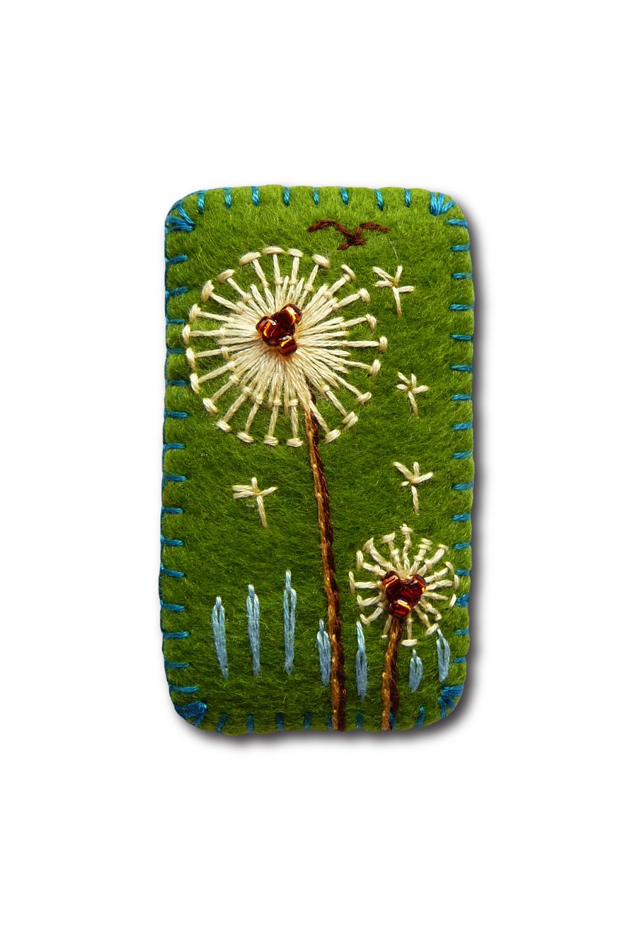 Rectangle Shape Dandelion inspired handmade felt brooch - mint green