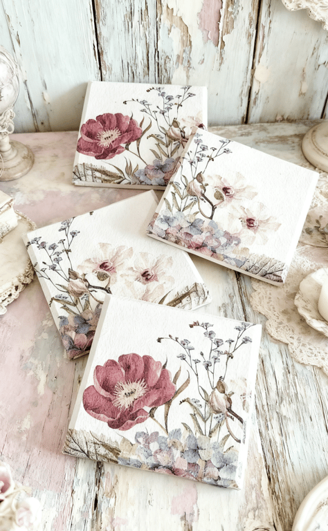 Shabby Chic Floral Wooden Coasters
