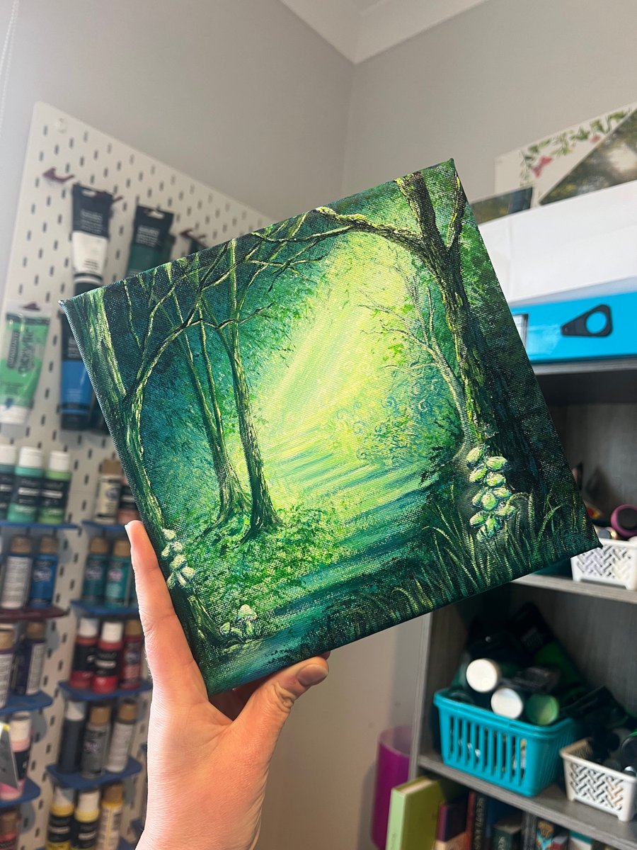 Acrylic painting on box canvas, The Green Forest.