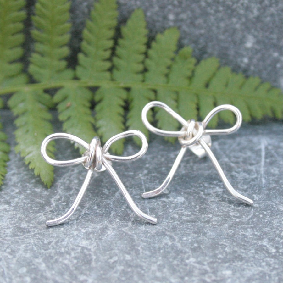 Recycled sterling silver bow earrings, birthday gift for her, feminine earrings