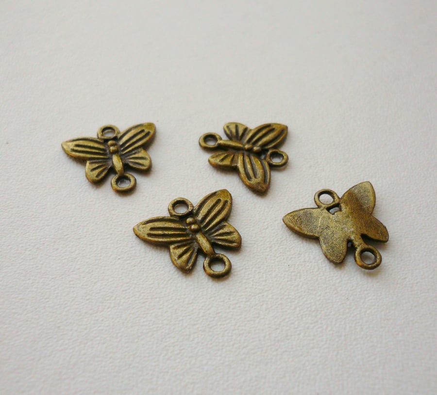 4 Antique Bronze Butterfly Connectors