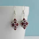 Red Glass Pearl Beaded Ball Earrings with Sterling Silver Earwires