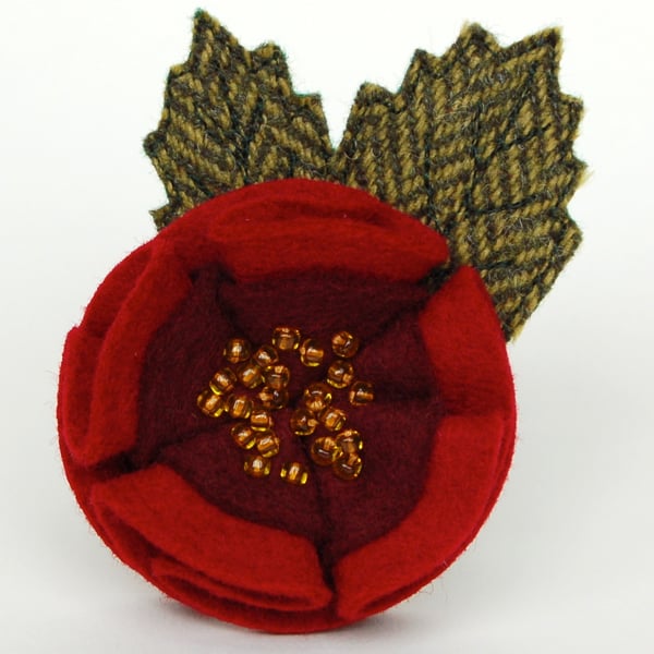 Double Red Rose Brooch
