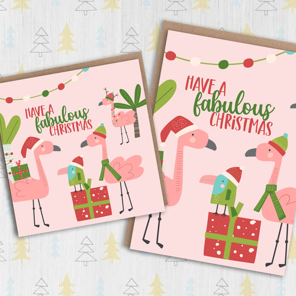 Christmas card: Fabulous flamingos