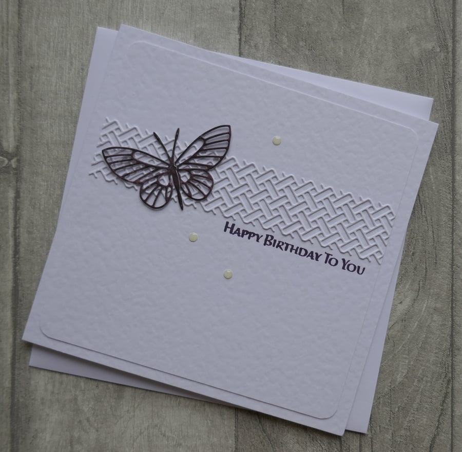 Dark Purple Butterfly with Wicker Panel - Happy Birthday to You - Birthday Card