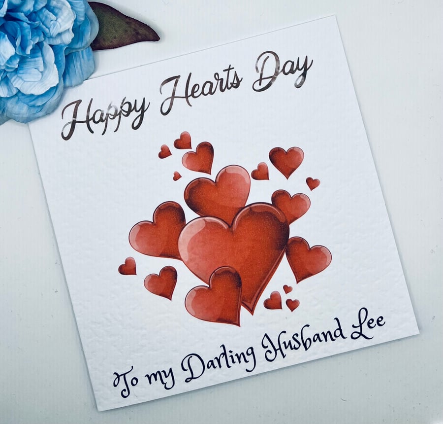 Valentines Red Hearts Card personalised