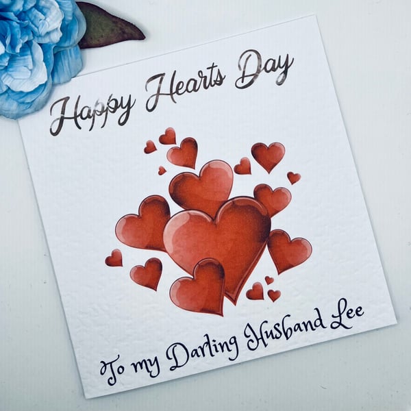 Valentines Red Hearts Card personalised