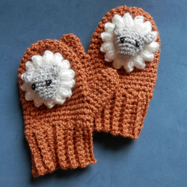 Crochet Sheep Mittens fit age 3-4yrs