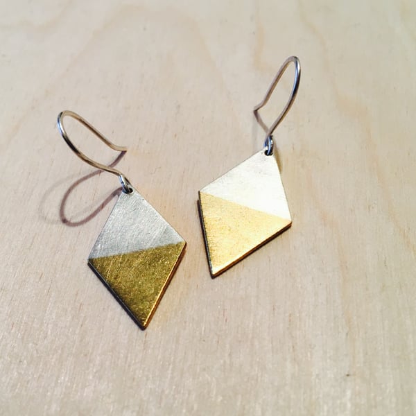Silver and Brass Handmade Diamond Dangly Earrings