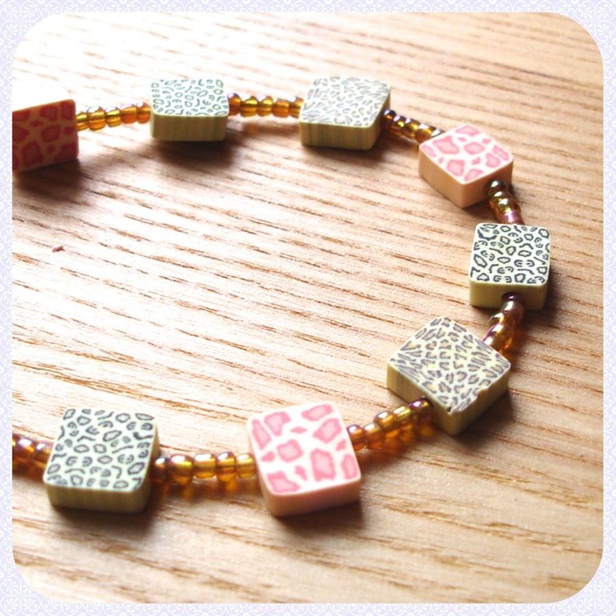 Animal Print Polymer Clay Bead Bracelet