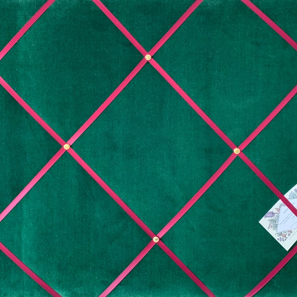 Handmade Bespoke Memo Notice Board With Dark Green Velvet Fabric