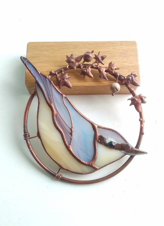 Stained Glass Nuthatch Ring - handmade in Hampshire