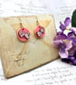 Pale pink heart washi paper blossom wooden earrings - Image 4