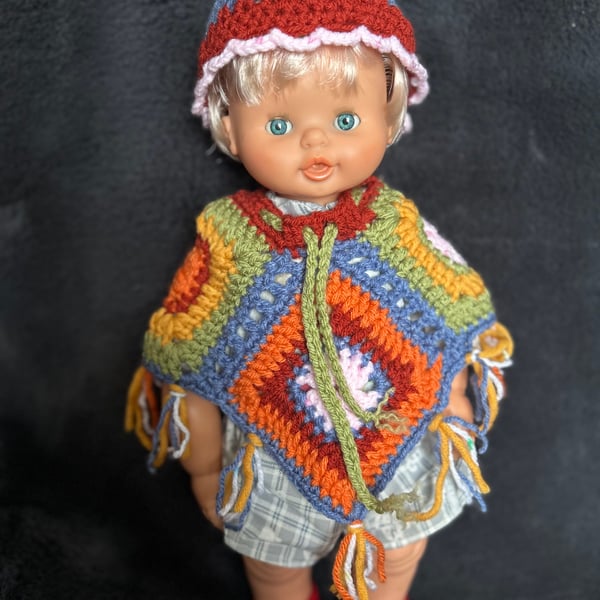 Baby doll poncho & matching hat to fit 18 in doll