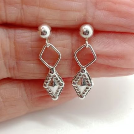 Decorative diamond drop sterling silver earrings