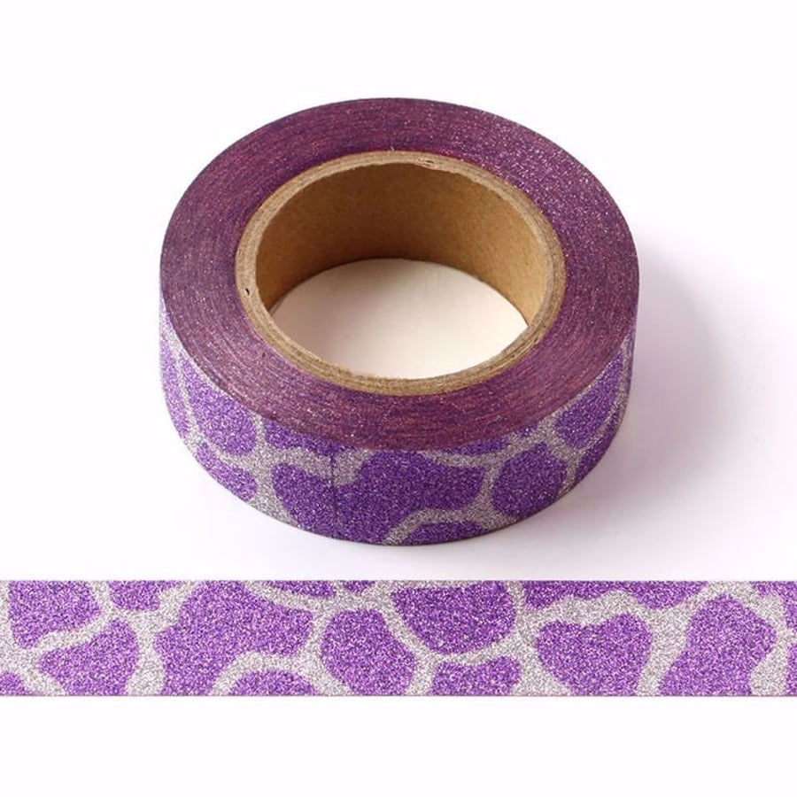 Purple and Silver Pattern Glitter Washi Tape Decorative Tape 15mm x 10 Meters