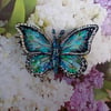Delicate CHALKHILL BLUE BUTTERFLY BROOCH Wedding Corsage Lapel Pin HAND PAINTED