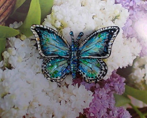 CHALKHILL BLUE BUTTERFLY BROOCH : Hand Painted Blue Butterfly Lapel Pin