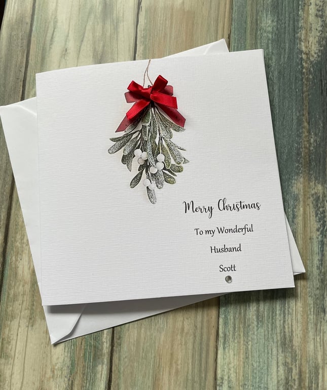 Mistletoe Personalised Christmas Card For Him For Her Husband Wife