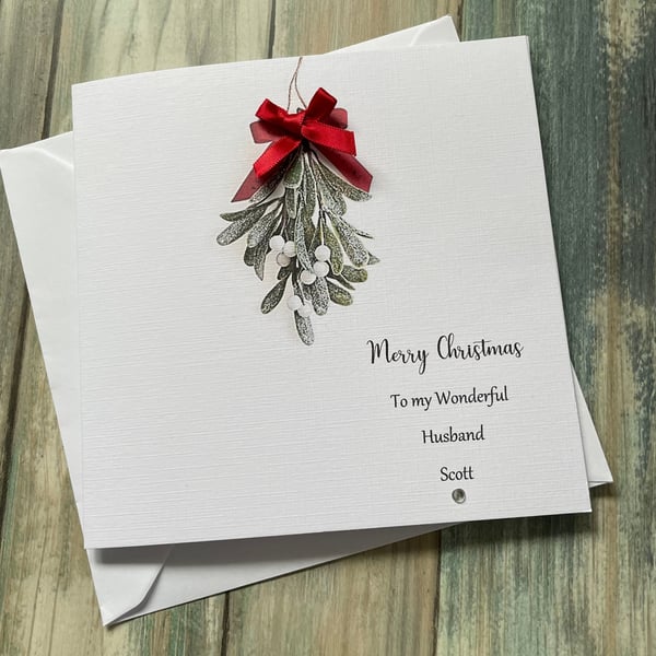 Mistletoe Personalised Christmas Card For Him For Her Husband Wife