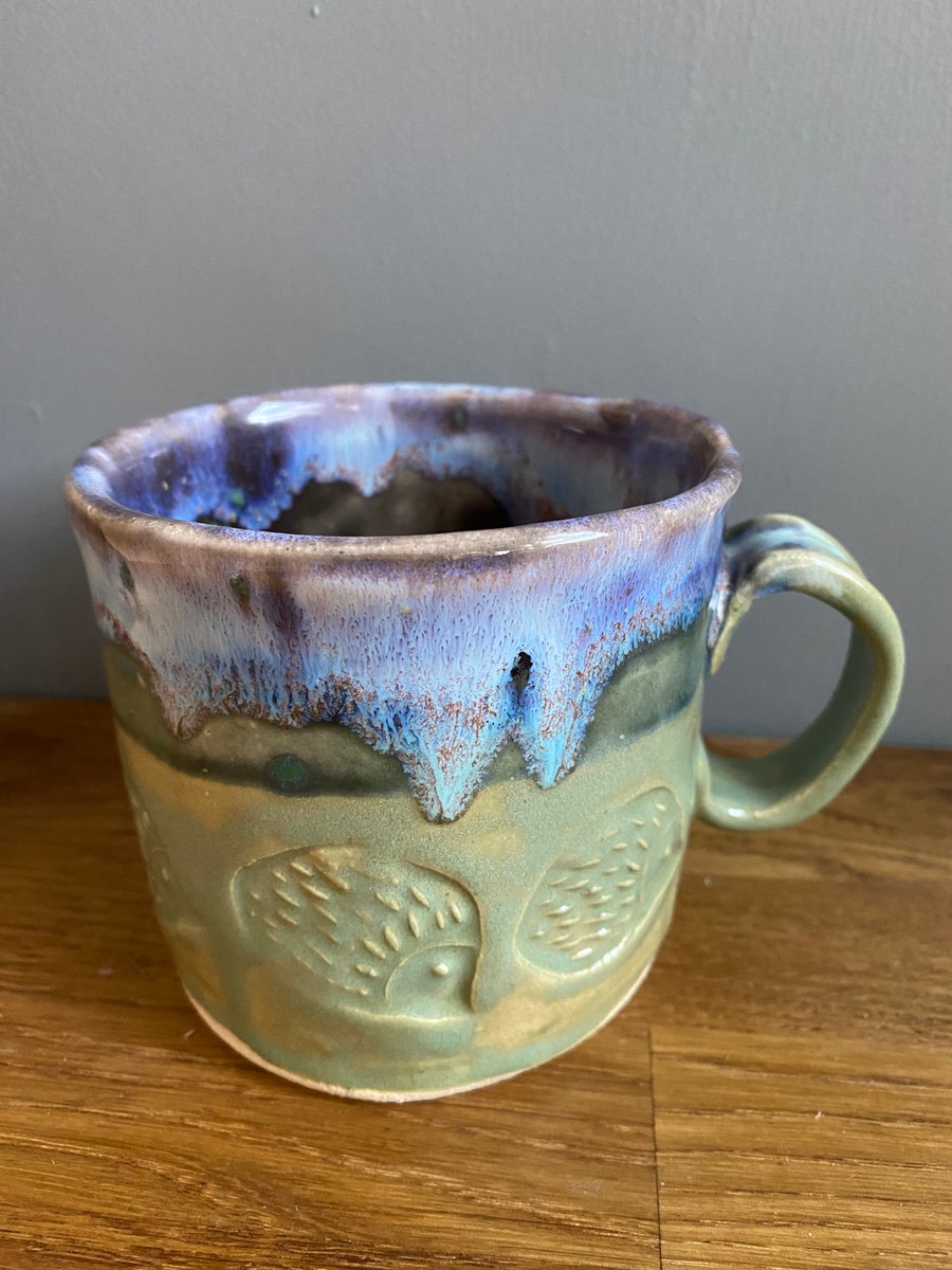 Textured large handmade stamped hedgehog mug  stoneware 