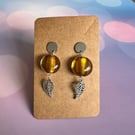 Handmade Leaf Dropper Earrings - Amber coloured
