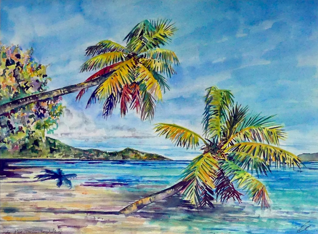 Original  Watercolour of Idyllic Tropical Beach