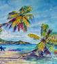 Original  Watercolour of Idyllic Tropical Beach