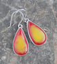 Bowlerite drop earrings - raspberry red and yellow  - Image 1