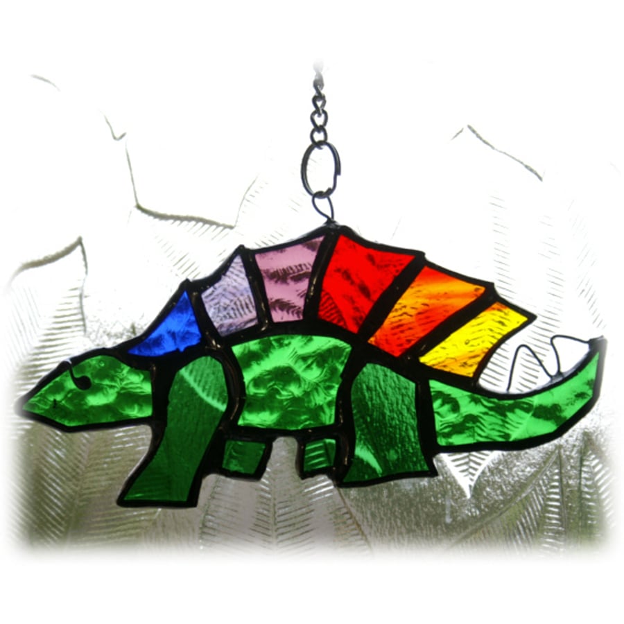 Dinosaur Suncatcher Stained Glass Stegosaurus Rainbow  