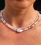 Pearl Choker, Freshwater Pearl, Baroque Pearl Pendant,  Shell Beads, Layered Cho