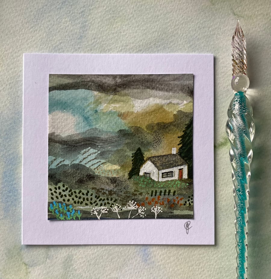 Hand painted country cottage scene