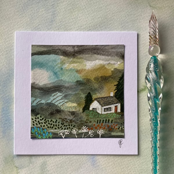 Hand painted country cottage scene