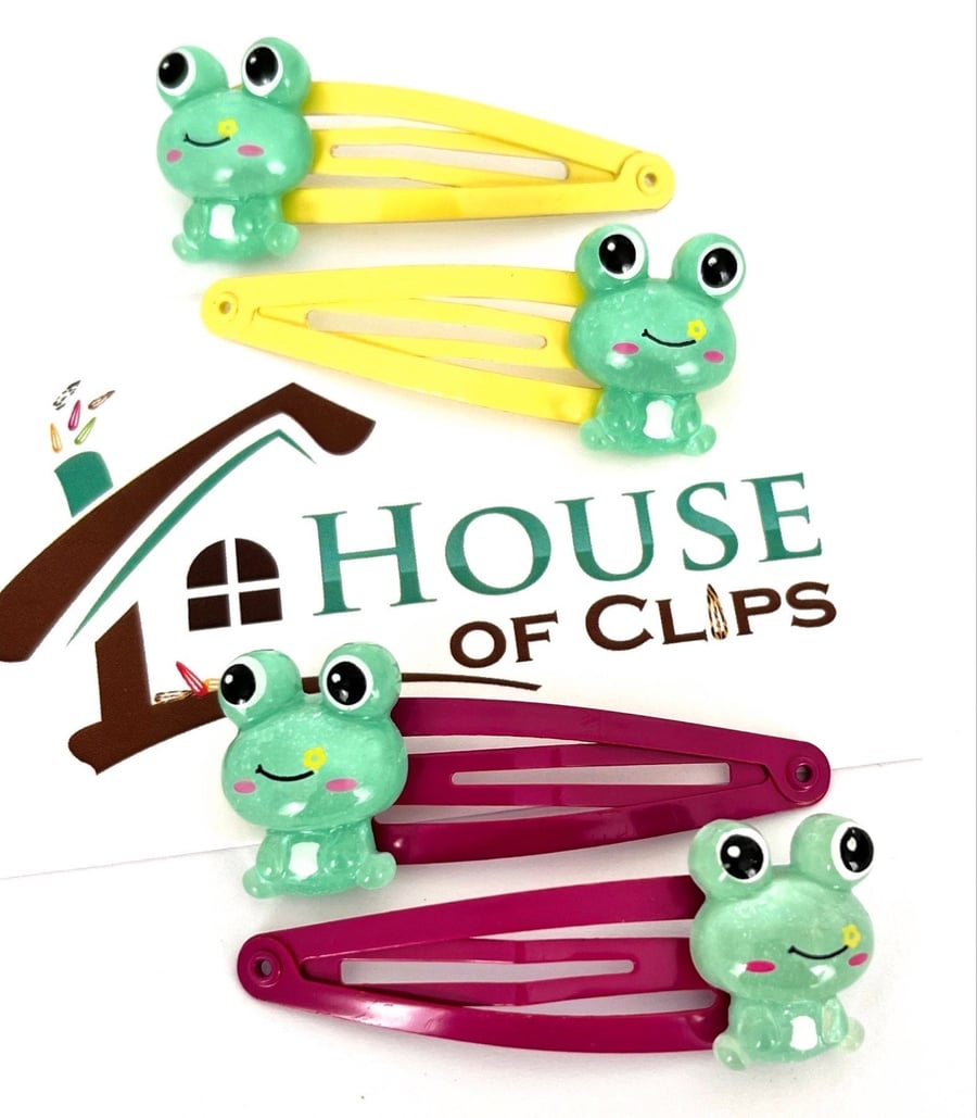 Hoppy Frog Hair Clips x2 - Frog Gift - Frog Hair Slides - Frog Barrettes - Gift 
