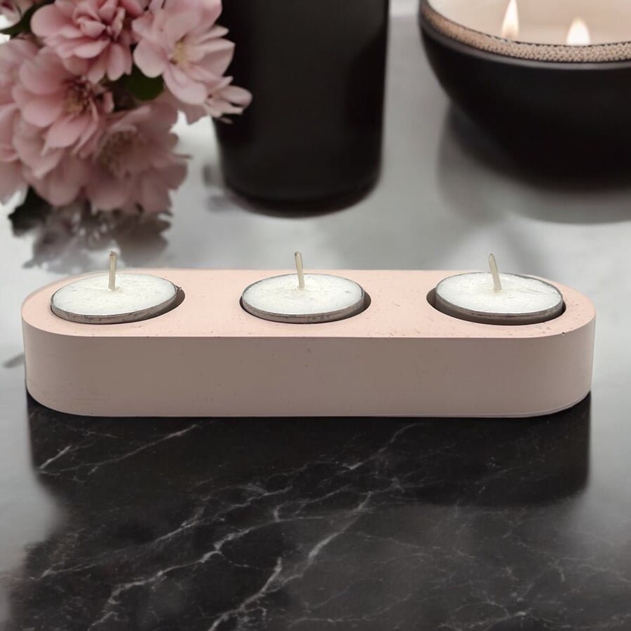 Light Pink Triple Tealight Holder - Unique Speckled Candle Holder