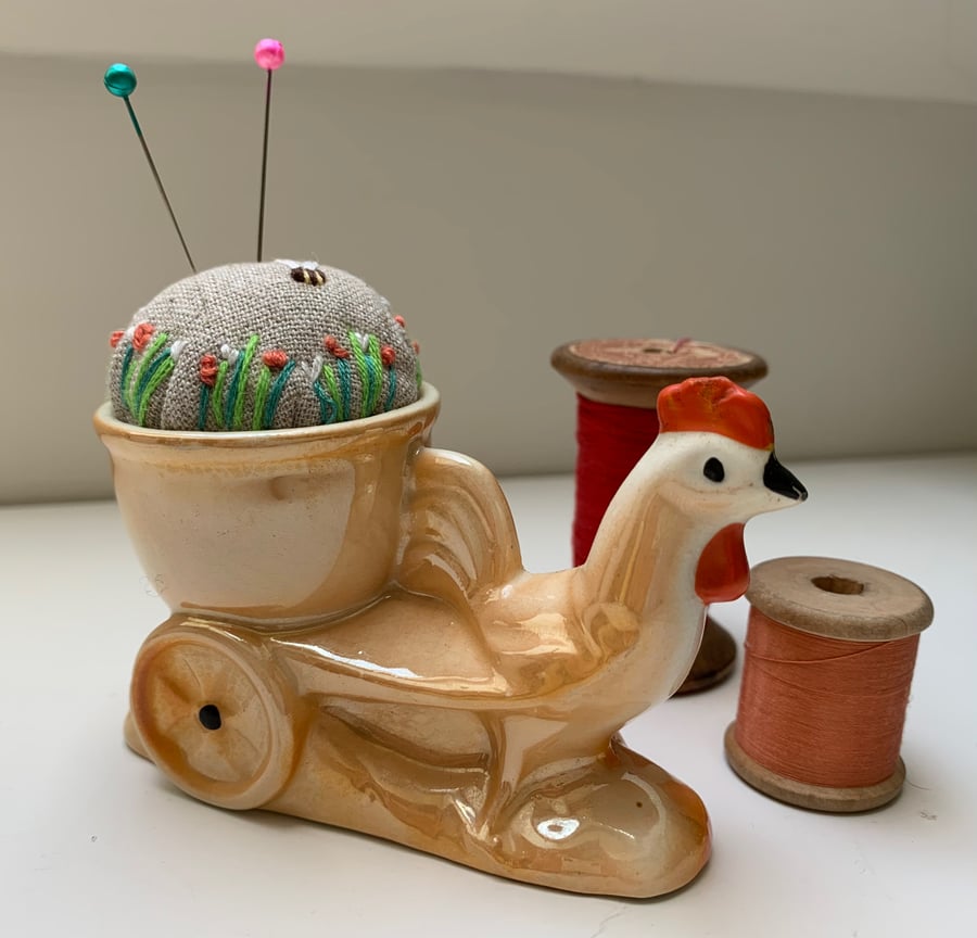 Vintage Chicken egg cup pincushion