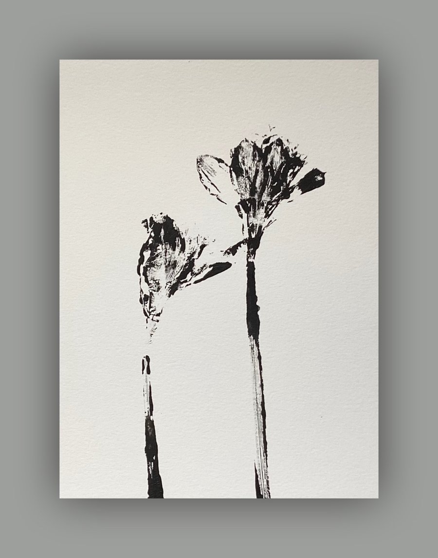 Daffodils Impressions Of Nature Monoprints x 2 OOAK.