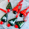 3 Fused glass mini Christmas tree tag decorations 