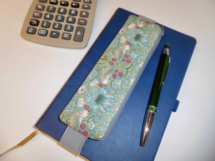  SOLD Elasticated pencil case for cover of book diary journal Strawberry Thief