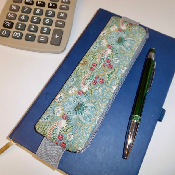  SOLD Elasticated pencil case for cover of book diary journal Strawberry Thief