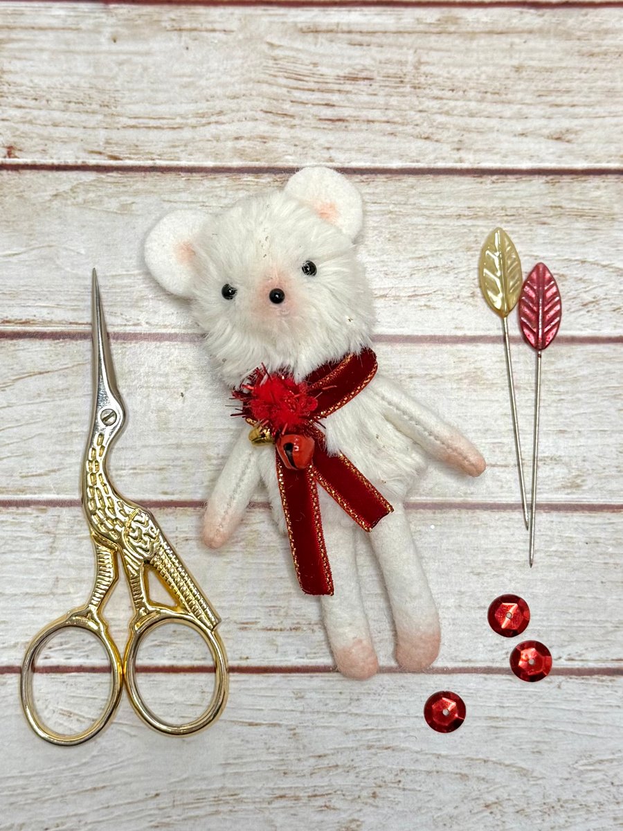 Christmas Mouse Tiny Art Doll Red